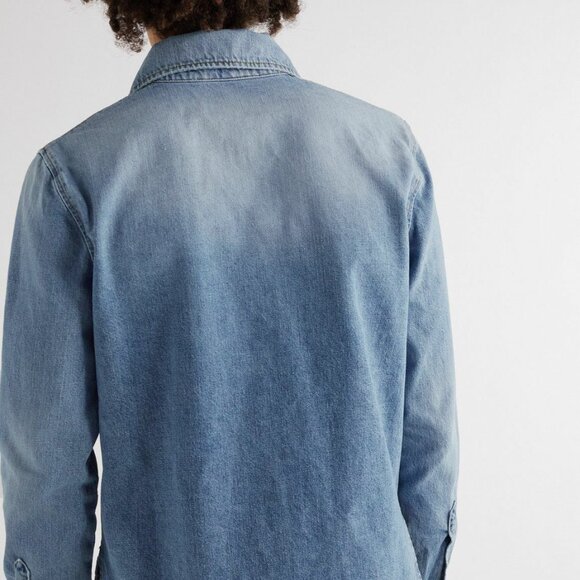 NWOT SÉFR Woody Denim Jean Shirt Men's Size Large In Rancher Blue Made In Italy - Picture 2 of 15